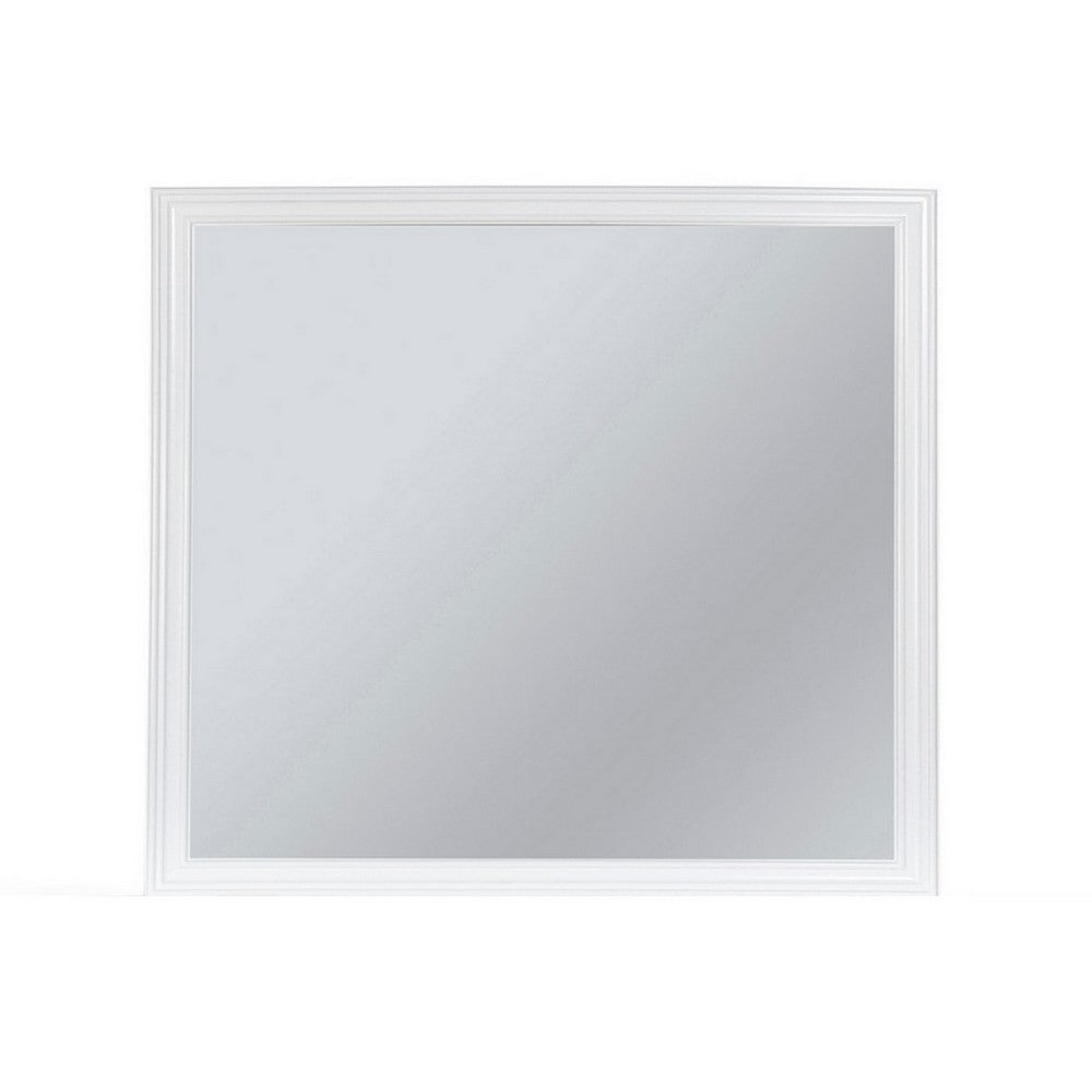 Umi 39 x 39 Dresser Mirror, Molded Design Solid Wood White Square Frame By Casagear Home