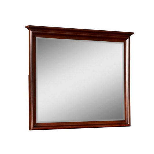 Tia 38 x 46 Dresser Mirror, Basswood Square Frame, Molded Tier Top, Brown By Casagear Home