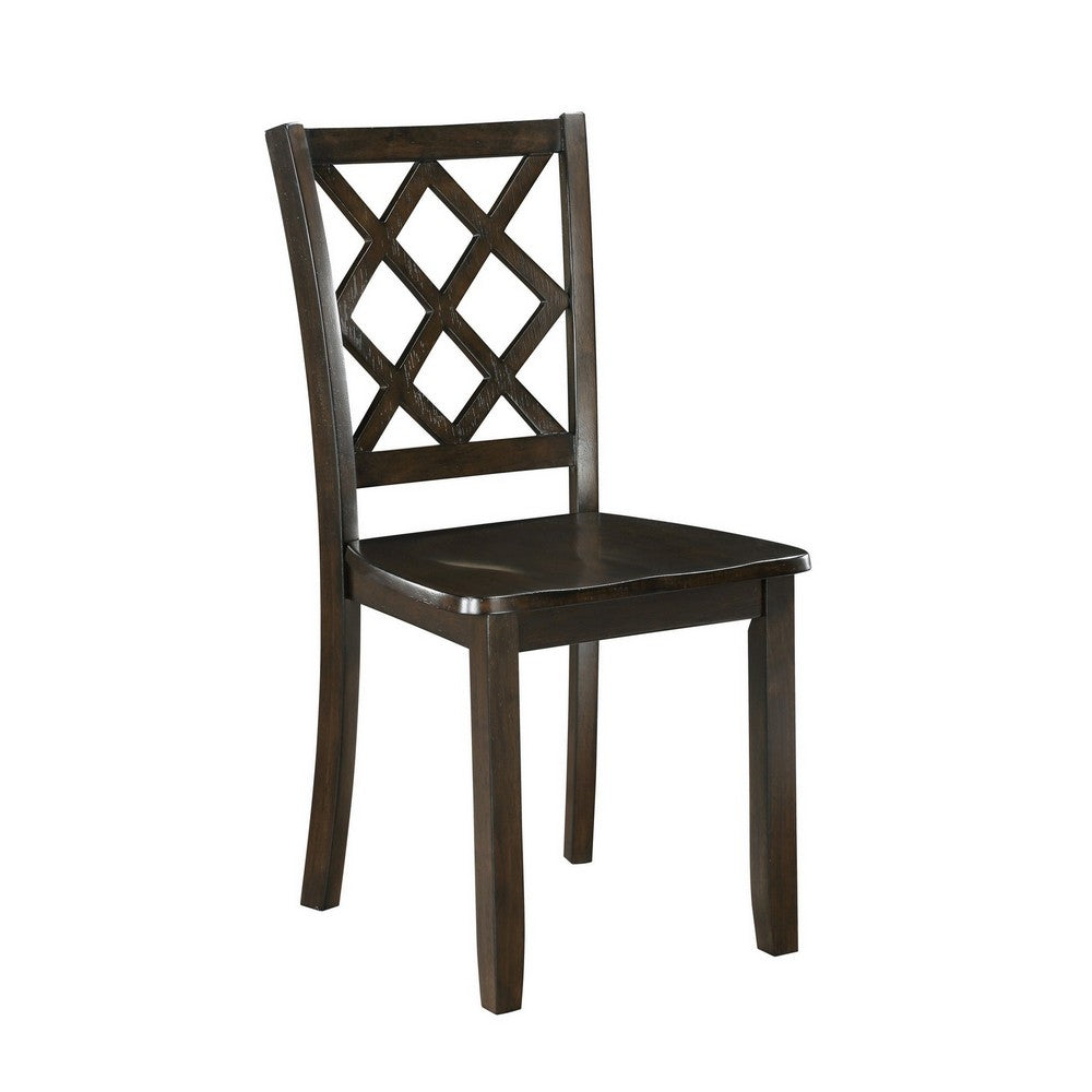 Ava 21 Inch Dining Chair Set of 2, Lattice Back, Brown Rubberwood Frame By Casagear Home