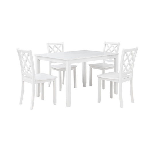 Ava 21 Inch Dining Chair Set of 2, Lattice Back, White Rubberwood Frame By Casagear Home