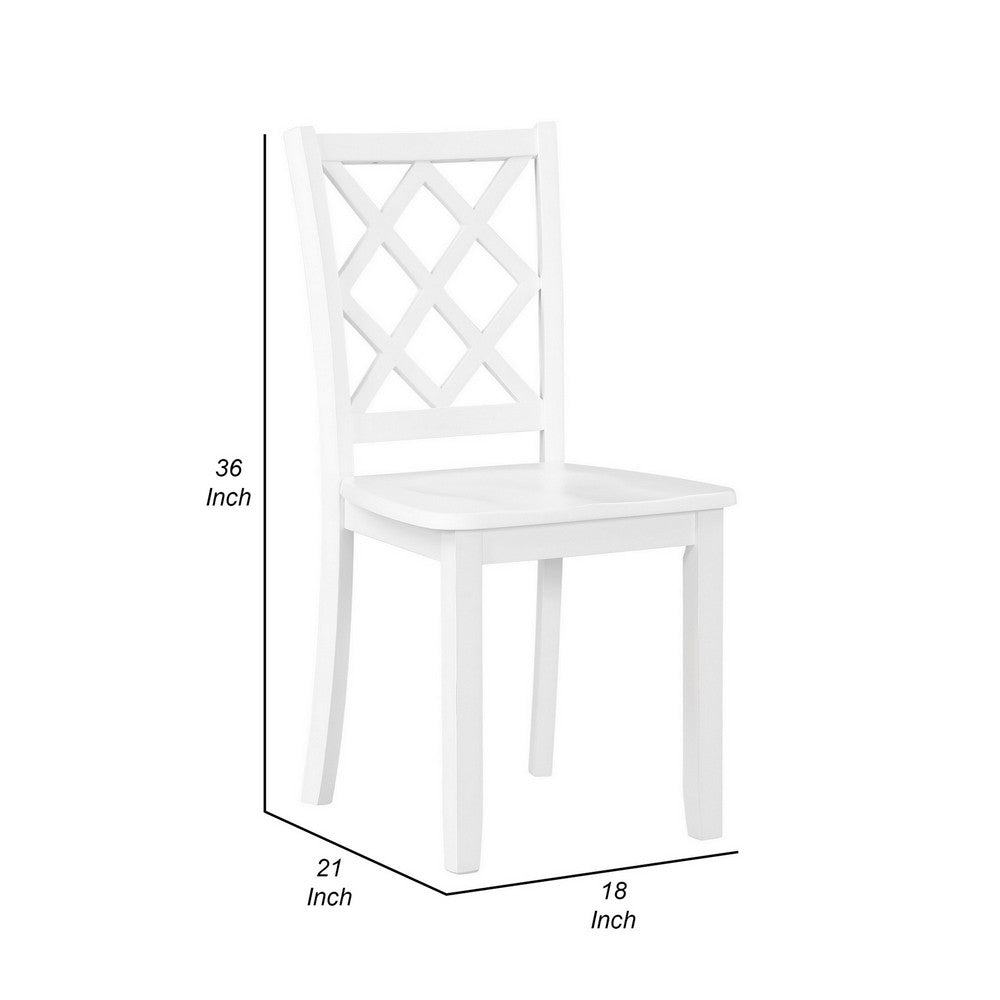 Ava 21 Inch Dining Chair Set of 2, Lattice Back, White Rubberwood Frame By Casagear Home