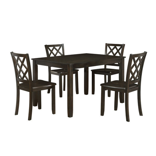 Ava 5pc Dining Table Set, 4 Lattice Back Chairs, Brown Rubberwood Frame By Casagear Home
