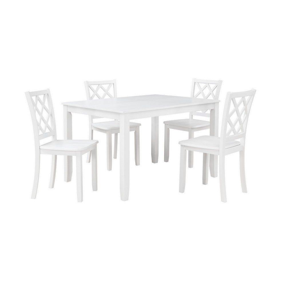 Ava 5pc Dining Table Set, 4 Lattice Back Chairs, White Rubberwood Frame By Casagear Home