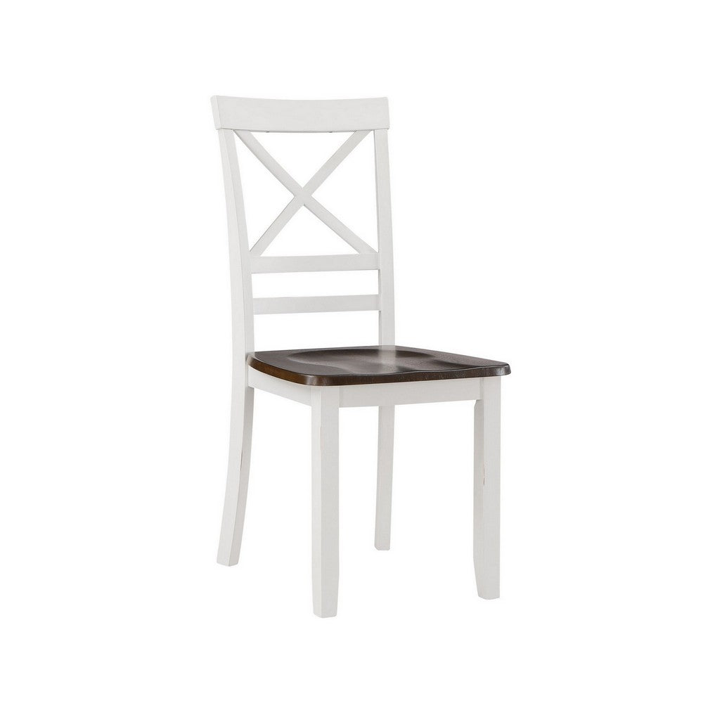Dera 5 Piece Dining Table Set, 4 Crossback Rubberwood Chairs, Brown, White By Casagear Home