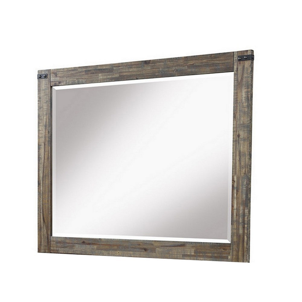 Galle 38 x 50 Dresser Mirror, Rectangular, Metal Accents, Walnut Brown Wood By Casagear Home