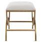 24 Inch Accent Stool, Cushioned, Double Arched, Off White Upholstery, Gold By Casagear Home