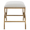 24 Inch Accent Stool Cushioned Double Arched Off White Upholstery Gold By Casagear Home BM309568
