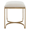 24 Inch Accent Stool, Cushioned Seat, Half Circle Design, Off White, Gold By Casagear Home