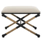 24 Inch Accent Stool, Cusioned Seat, Iron Black Frame, Off White Upholstery By Casagear Home