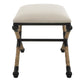 24 Inch Accent Stool, Cusioned Seat, Iron Black Frame, Off White Upholstery By Casagear Home