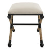 24 Inch Accent Stool Cusioned Seat Iron Black Frame Off White Upholstery By Casagear Home BM309570