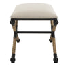 24 Inch Accent Stool, Cusioned Seat, Iron Black Frame, Off White Upholstery By Casagear Home