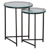 Set of 2 Nesting Tables, Round Clear Tempered Glass Tabletop, Black Frame By Casagear Home
