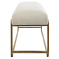 47 Inch Accent Stool, Cushioned, Antique Brushed Brass Frame, Off White By Casagear Home