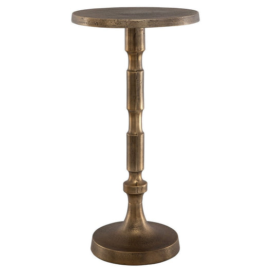 24 Inch Accent Drink Table, Round Tabletop, Turned Pedestal Base, Gold By Casagear Home
