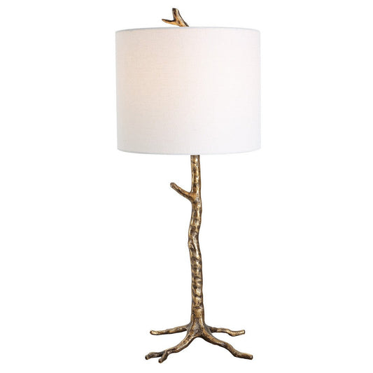 30 Inch Table Lamp, White Round Hardback Drum Shade, Antique Gold Base By Casagear Home