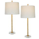 29 Inch Table Lamp, Set of 2, White Tapered Shade, Gold Leaf, Round Base By Casagear Home