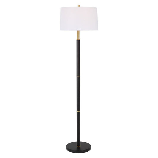 62 Inch Floor Lamp, White Tapered Hardback Shade, Black with Gold Accents By Casagear Home