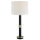 32 Inch Table Lamp, Slender Metal Body, White Drum Shade, Black, Gold By Casagear Home