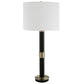 32 Inch Table Lamp, Slender Metal Body, White Drum Shade, Black, Gold By Casagear Home