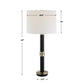 32 Inch Table Lamp, Slender Metal Body, White Drum Shade, Black, Gold By Casagear Home