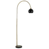 72 Inch Arc Floor Lamp, Black Metal Shade, Marble Foot, Antique Brass By Casagear Home