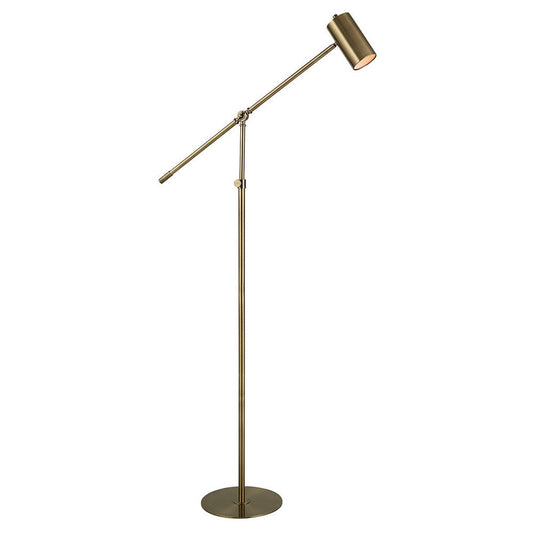 60 Inch Floor Lamp, Adjustable Length, Metal Shade, Antique Brass Finish  By Casagear Home