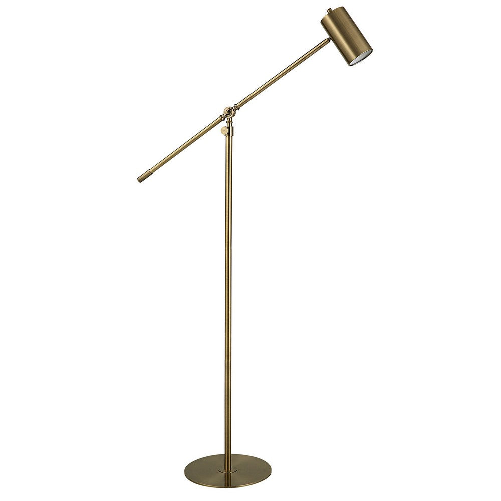 60 Inch Floor Lamp, Adjustable Length, Metal Shade, Antique Brass Finish  By Casagear Home