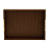 Eli 16, 18 Inch Set of 2 Trays, Stitched, Gold Handles, Brown Faux Leather By Casagear Home
