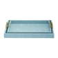 Eli 16, 18 Inch Set of 2 Trays, Stitched, Gold Handles, Blue Faux Leather By Casagear Home