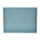 Eli 16 18 Inch Set of 2 Trays Stitched Gold Handles Blue Faux Leather By Casagear Home BM309620
