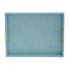 Eli 16, 18 Inch Set of 2 Trays, Stitched, Gold Handles, Blue Faux Leather By Casagear Home