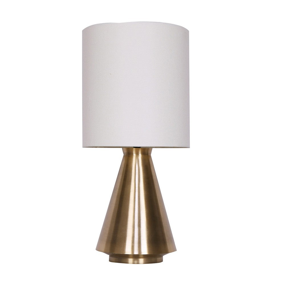 24 Inch Table Lamp Set of 2, White Drum Shade, Antique Brass Cone Base By Casagear Home