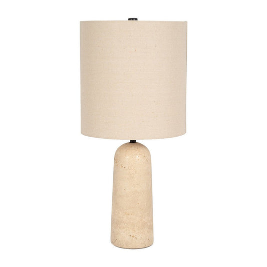 25 Inch Table Lamp, Cylindrical Shape, Drum Shade, Natural Beige Finish By Casagear Home