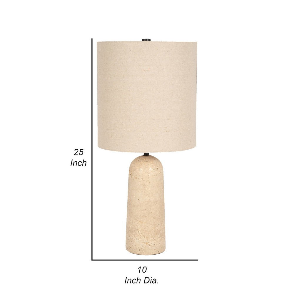 25 Inch Table Lamp, Cylindrical Shape, Drum Shade, Natural Beige Finish By Casagear Home