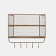 23 Inch Wood Shelf 2 Tiers Metal Mesh Frame Hanging Hooks Brown Finish By Casagear Home BM309627