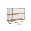 23 Inch Wood Shelf, 2 Tiers, Metal Mesh Frame, Hanging Hooks, Brown Finish By Casagear Home