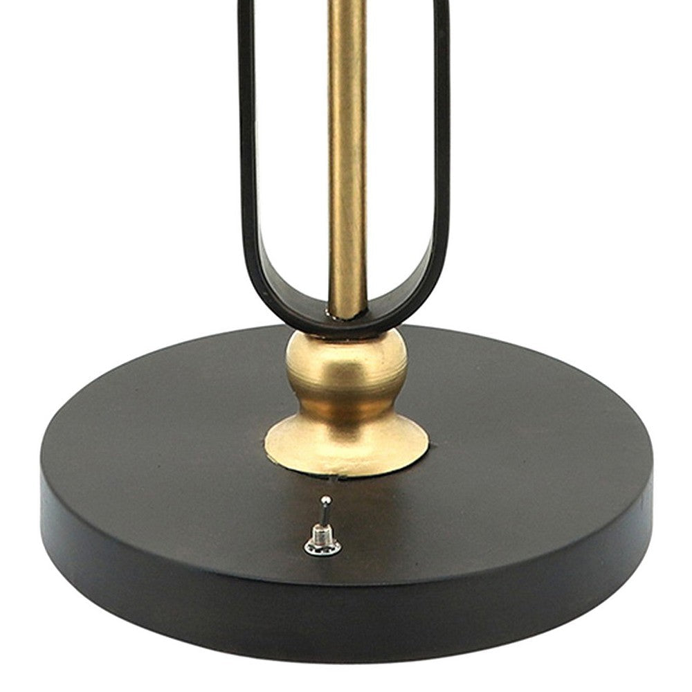 19 Inch Table Lamp Round Metal Mesh Shade Hollow Body Black Gold Stand By Casagear Home BM309628