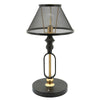19 Inch Table Lamp, Round Metal Mesh Shade, Hollow Body, Black, Gold Stand By Casagear Home