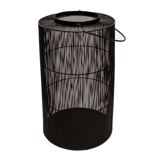 26 Inch Tall Lantern, Round Body Shape, Black Metal Wire Mesh with Handle By Casagear Home