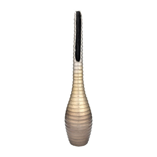 Olu 26 Inch Vase, Elongated Rugged Shell Shape, Metal, Gold Accent Finish By Casagear Home