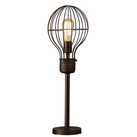 26 Inch Table Lamp, Industrial Wire Cage Shade, Metal, Antique Bronze  By Casagear Home