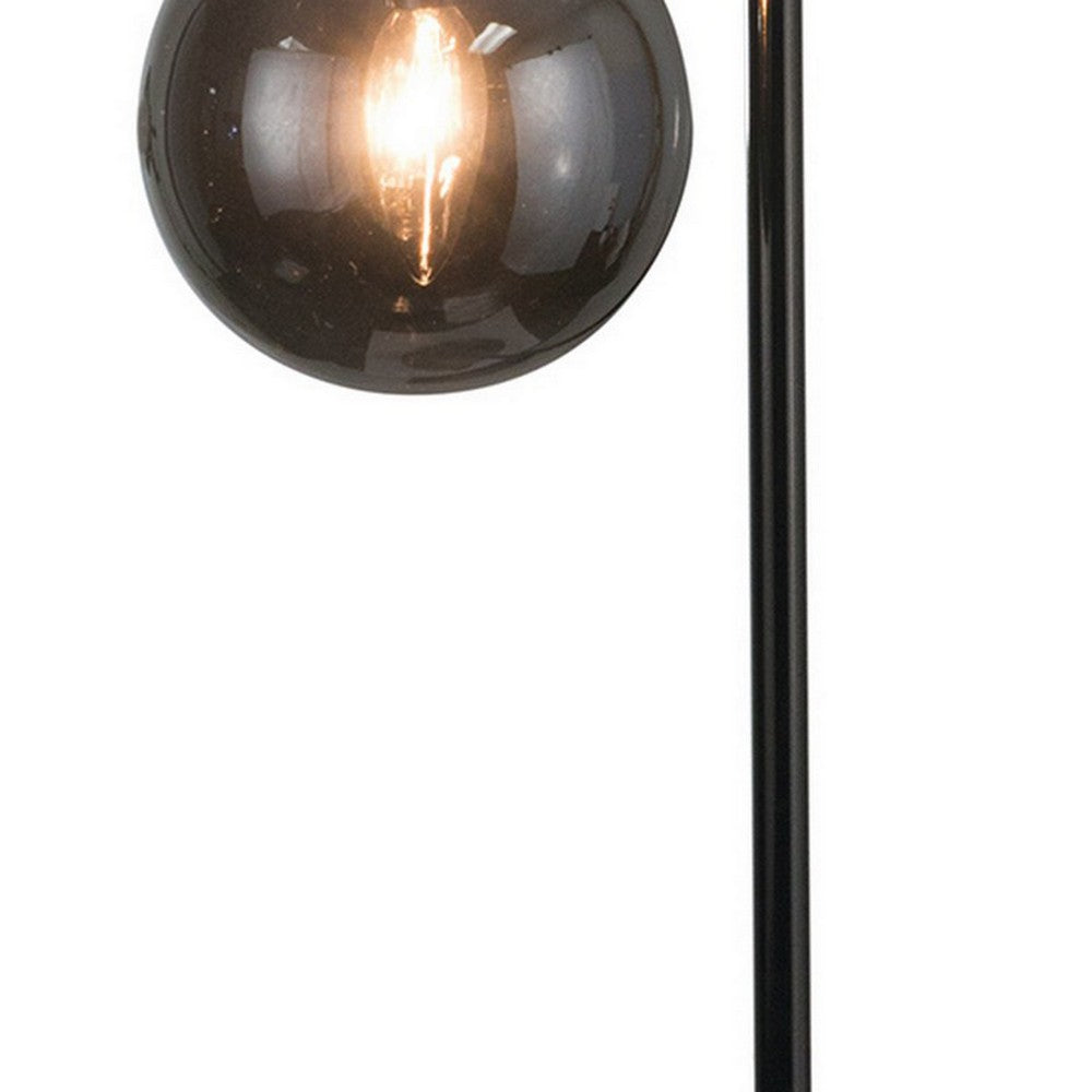 30 Inch Arc Table Lamp, Glass Bulb Shaped Shade, Metal, Black Nickel By Casagear Home