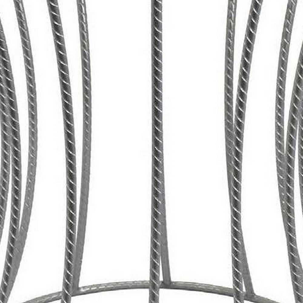 Ema 21 Inch Plant Stand, Round Top, Slatted Geometric Frame, Silver Finish By Casagear Home