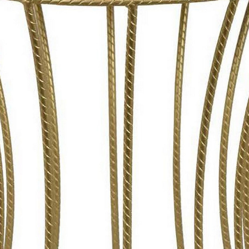 Ema 21 Inch Plant Stand, Round Top, Slatted Geometric Frame, Gold Finish By Casagear Home