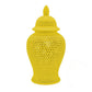 Deni 25 Inch Ginger Jar, Carved Cutout Lattice, Removable Lid, Yellow By Casagear Home