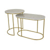 Plant Stand Table Set of 2, Nesting Gold Frames, Rounded Smooth White Tops By Casagear Home