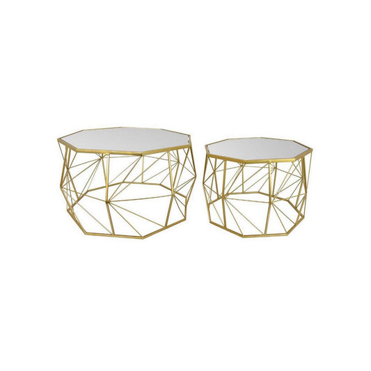 Fina Metal Plant Stand Table Set of 2, Gold Metal, Intricate Designed Base By Casagear Home