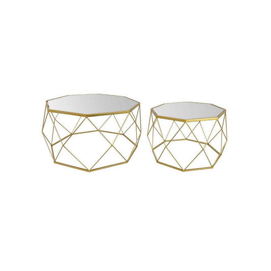 Fina Metal Plant Stand Table Set of 2, Modern Gold Metal, Geometric Base By Casagear Home