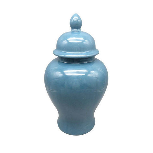 Teli 18 Inch Decorative Temple Ginger Jar, Elegant Ceramic, Glossy Blue By Casagear Home